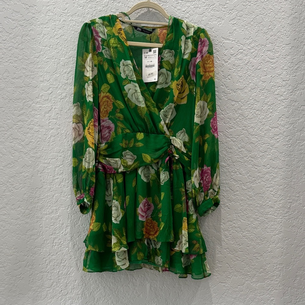 Zara Green Floral Mini Dress